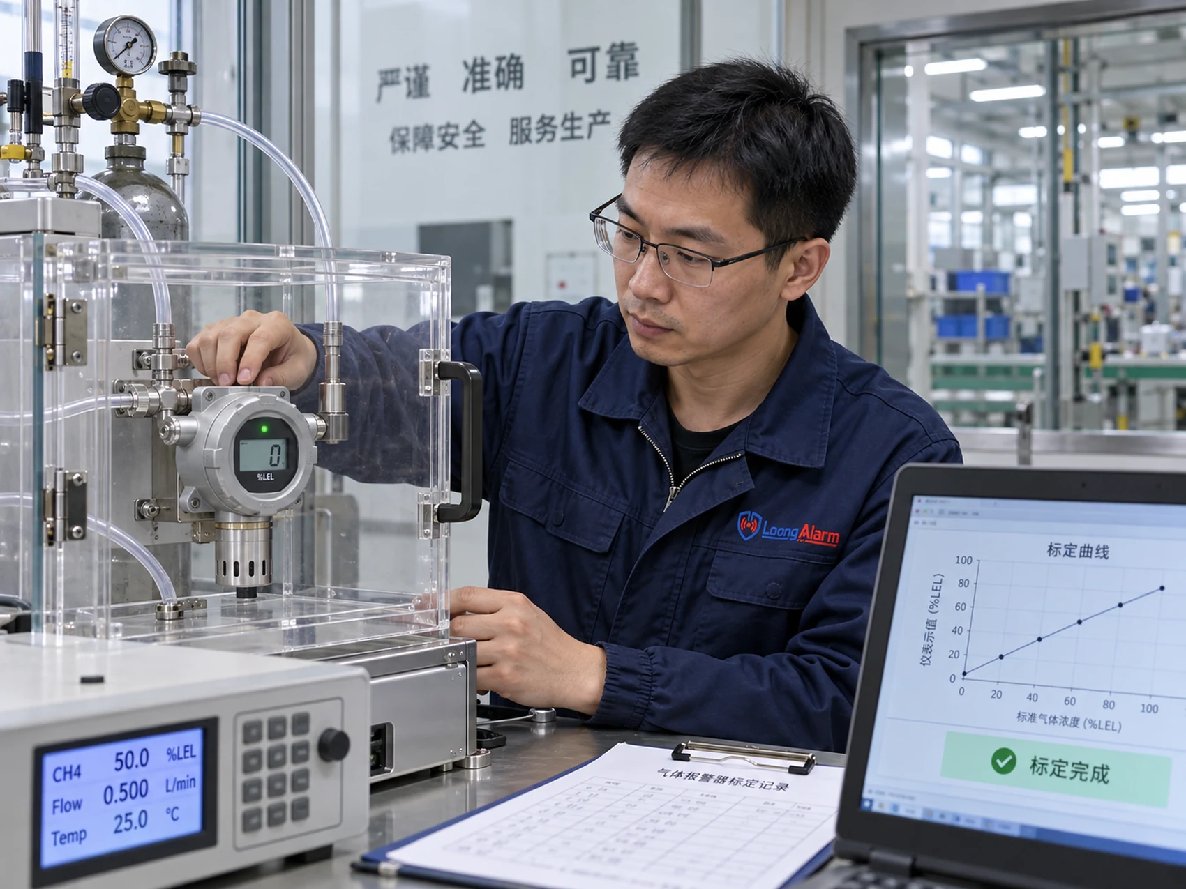 LoongAlarm technician calibrating a gas alarm