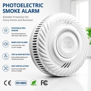 10-Year Battery Photoelectric Smoke Detector with EN14604 Certification