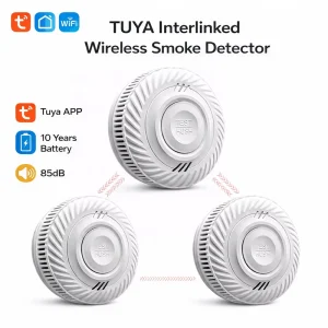 10 Year Battery TUYA Wi Fi Interlinked Wireless Smoke Detector with 85dB Alarm ABS Material 433MHz for Home Fire Alarm Detector