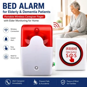 103A1 Bed Alarm for Elderly Dementia Patients Portable Wireless Caregiver Pager with Elder Monitoring for Home