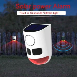 12 Sounds Solar Motion Sensor Alarm 6 Red Flashing LED 4 Modes Outdoor Security Siren Light Anti theft Detector for Farm Home