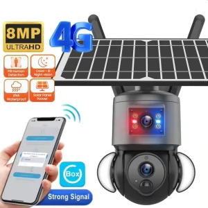 12000mAh 4G Sim Card R&B Alarm Dual View Dual Linkage Solar Powered Battery PTZ Security CCTV Wireless PIR Network Camera