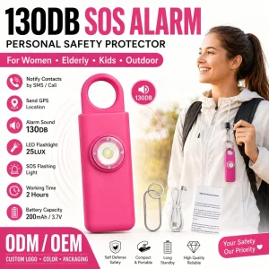 130 dB SOS Rechargeable ODM OEM Personal Safety Alarm Keychain with Emergency Call and GPS Location