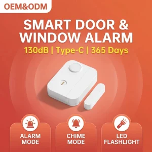 130dB Wireless Door Alarm Sensor with LED Light Mini Door Sensor Alarm for Home Office and Travel Security