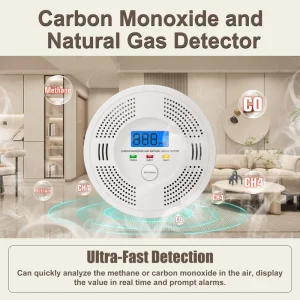 2-in-1 Carbon Monoxide and Flammable Gas Detector with Sound and Light Alarm, Portable Combustible Gas Leak Alarm