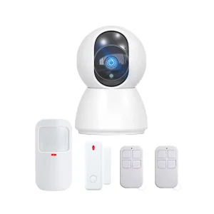 2-in-1 Smart WiFi Camera and Wireless Home Security Alarm System with SOS Button, PIR Motion Sensor, Door Sensor, Smoke Detector Kit