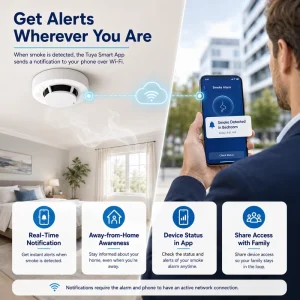 2.4GHz WiFi Photoelectric Smoke Sensor, ABS Plastic Wireless Fire Alarm with 85dB Alarm and App Notification