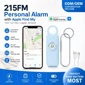 215FM 130dB High Sensitivity Personal Safety Alarm Smart Locator Rechargeable ABS Anti Lost Device OEM ODM Manufacturer