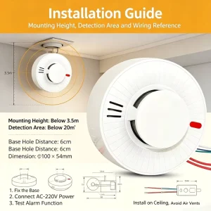 220V Hardwired Smoke and Heat Detector with NO NC Relay Output Photoelectric Fire Alarm and Auto Reset