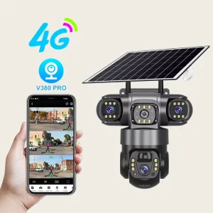 3 Lens Solar Powered 4G PTZ Security Camera V380 Pro SIM Card AI Human Detection Wireless Outdoor Camer