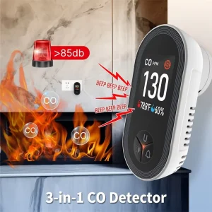 3-in-1 Carbon Monoxide Detector with Temperature and Humidity Monitor Portable CO Gas Alarm for Home Kitchen Garage RV