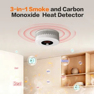 3-in-1 Carbon Monoxide and Combustible Gas Leak Detector with Heat Temperature Alarm Tamper Alarm 85dB Sound and Light