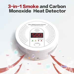 3-in-1 Fire Alarm with Carbon Monoxide and Heat Detection Battery Powered with LCD Display and Audible Alarm