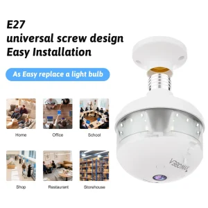 3MP E27 Bulb Indoor WiFi Security Camera with Human Detection, 85-Degree View, Two-Way Audio, Night Vision, and Cloud Storage