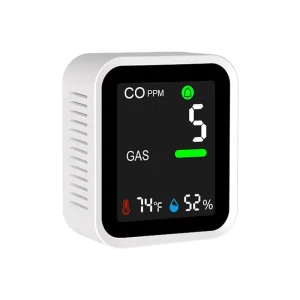 4-in-1 CO and Combustible Gas Detector with Thermometer and Hygrometer, ABS White Plug-in Gas Leak Detector Alarm for Home and RV