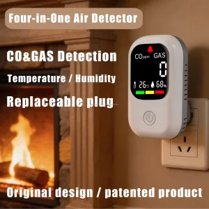 4-in-1 Plug-In Carbon Monoxide and Natural Gas Detector with Temperature and Humidity Sensor