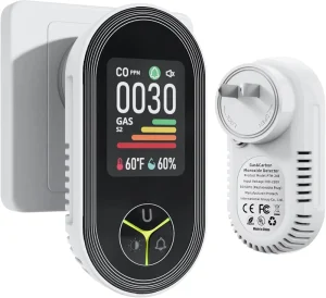 4-in-1 Plug-in CO Gas Detector with Carbon Monoxide Monitor, Temperature and Humidity Monitor, Air Quality Monitor, Gas Leak Alarm
