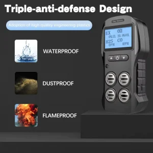 4 in 1 Portable Multi Gas Detector EX CO O2 H2S Combustible and Toxic Gas Alarm with NDIR Sensor and Rechargeable Portable Clip