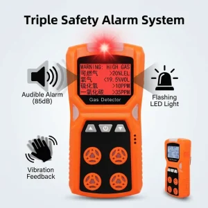 4-in-1 Portable Multi-Gas Detector O2 CO H2S LEL Gas Monitor for Industrial Toxic and Combustible Gas
