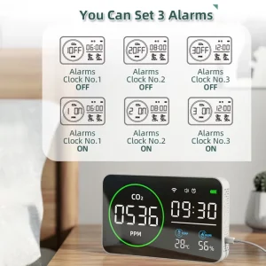 4 in 1 WiFi Smart Air Quality Monitor with CO2 PM2.5 Temperature Humidity Detection LCD Display Alarm Clock
