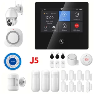 4.3 Inch Touchscreen Portable ABS Home Alarm System WiFi 4G Tuya Smart Security Protection Kit 115dB Siren Smoke Detector 10m