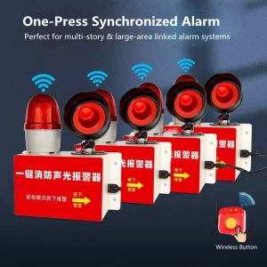 433MHz Wireless Panic Alarm with One-Button Sound and Light, 220V Plug, ABS Strobe Siren, and 50-100m Range