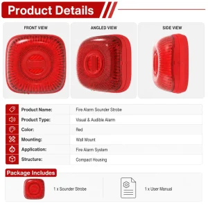 433MHz Wireless Strobe Siren with Loud Audible Alarm and Bright Flashing Light for Home Security System