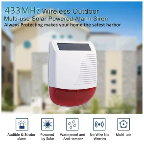 433mhz Wireless Outdoor Solar Siren with 433mhz Working Tuya Alarm System Burglar Outdoor Waterproof Solar Siren