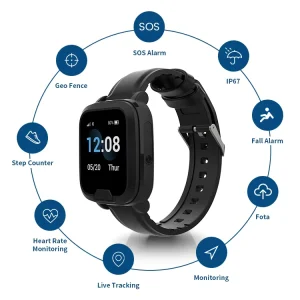 4G LTE Telecare Bracelet GPS Locator EV-06 SOS Medical Alert Smart Watch for Seniors with Heart Rate and Blood Oxygen Monitor