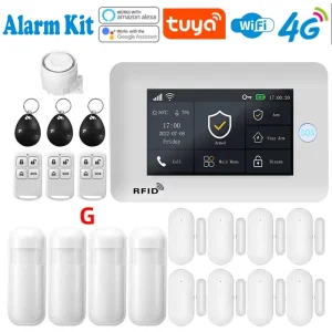 4G WIFI GSM ABS Home Alarm System Tuya Wireless Anti Theft Alarm Kit Motion Detector Sensor Security SOS Touchscreen 10m