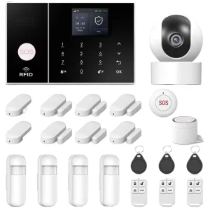 4G WiFi Home Alarm System Kit with PIR Motion Sensor, ABS, App Remote Control, SOS, 10m