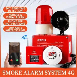 4G Wireless Smoke Detection System with 130dB Audible and Visual Alarms