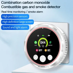 5-in-1 Portable Carbon Monoxide and Gas Detector with Smoke Detection, Plug-in Power, Battery Backup, Audible and Visual Alarm