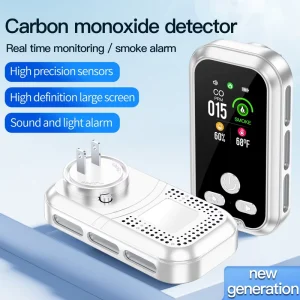 6-in-1 Plug-in Carbon Monoxide and Smoke Detector with LCD Display, Temperature and Humidity Sensor, AC Powered