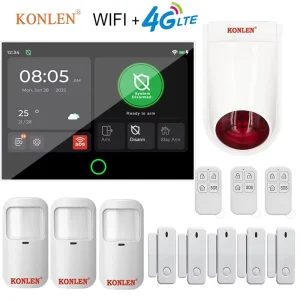 7 Inch Touch Screen Smart Home Burglar Alarm Panel 4G WiFi GSM System 433MHz Strobe Siren App Control ABS Material