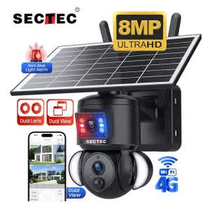 8Mp Red +Blue Alarm Siren Dual Screen Display Linkage Alarm Smart Human Detection Outdoor Alarm Wifi 4G Solar Powered Camera