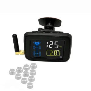 901RV 10 Sensors Tires Rv Semi Truck Trailer Auto Valve Safety Wireless 12V TPMS Gauge Alarm Tire Pressure Monitoring System