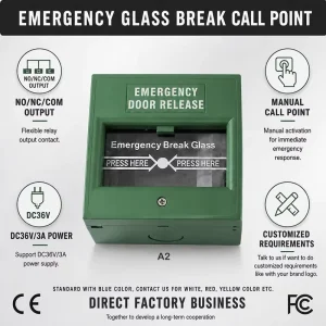 ABS Manual Emergency Call Point Glass Break Fire Alarm Door Exit Button Switch Safety Access Control