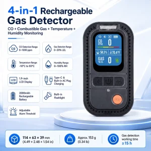 AC Gas Leakage Detector Portable Combustible Gas Detector Sensor For Home RV Camping With CO Temperature Humidity Display