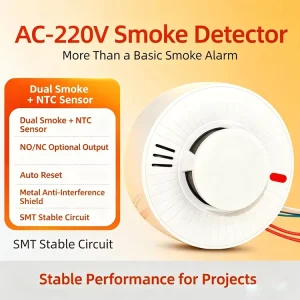 AC220V Hardwired Photoelectric Smoke and Heat Detector with NO/NC Relay Output and Auto Reset for Hotels