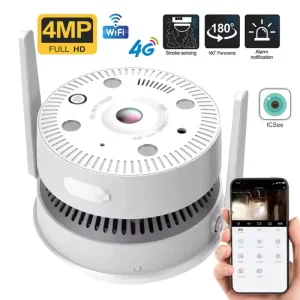 AI Home Security Camera with Night Vision, 180° View, Fire and Smoke Detection, WiFi/4G/POE, Memory Card and Cloud Support