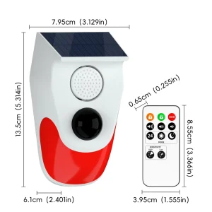 ANGUS Solar Alarm Outdoor Motion Sensor Alarm Adjustable Loud Siren Security Remote Control for Home Farm Ranch
