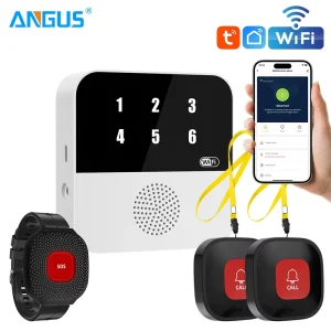 ANGUS Tuya Smart Wireless Calling System Pagers Elderly Bracelet WiFi SOS Emergency Caregiver Call Button Patient Personal Alarm