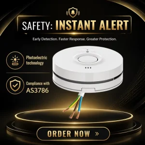 AS3786 Hardwired Mains Powered 220V 230V 240V 10 Years 3V Backup Battery Photoelectric Wired Smoke Alarm Detector Detect Fire