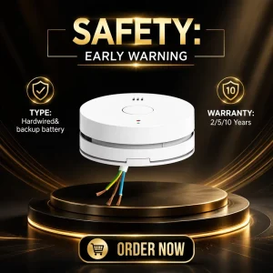 AS3786 Hardwired Mains-Powered Photoelectric Smoke Detector with 10-Year Backup Battery and Dual Split-Spectrum Chamber