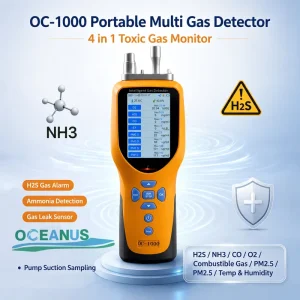 ATEX CE Certified 4 in 1 Toxic Gas Analyzer H2S Gas Alarm Ammonia Gas Leak Sensor OC 1000 Handheld Pump Suction Gas Detector