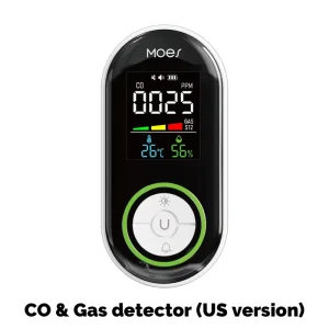 All in one CO Gas Smoke Alarm and Temperature Humidity Detector Fixed Plug in App Controlled Kitchen Garage Carbon Monoxide