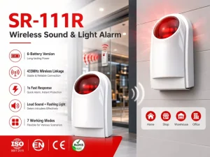 Battery Operated 433Mhz Wireless ABS Audio Strobe Alarm Adjustable Alert Duration Anti disassembly Home Commercial Security