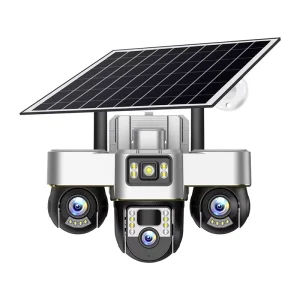 Battery Powered 3 Cameras Super PTZ Wide Angle Tripple Lenses Outdoor Solar Camera 4G SIM Card Night Vision With Motion