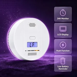Battery-Powered Carbon Monoxide Detector with LCD Display for Indoor Household Use